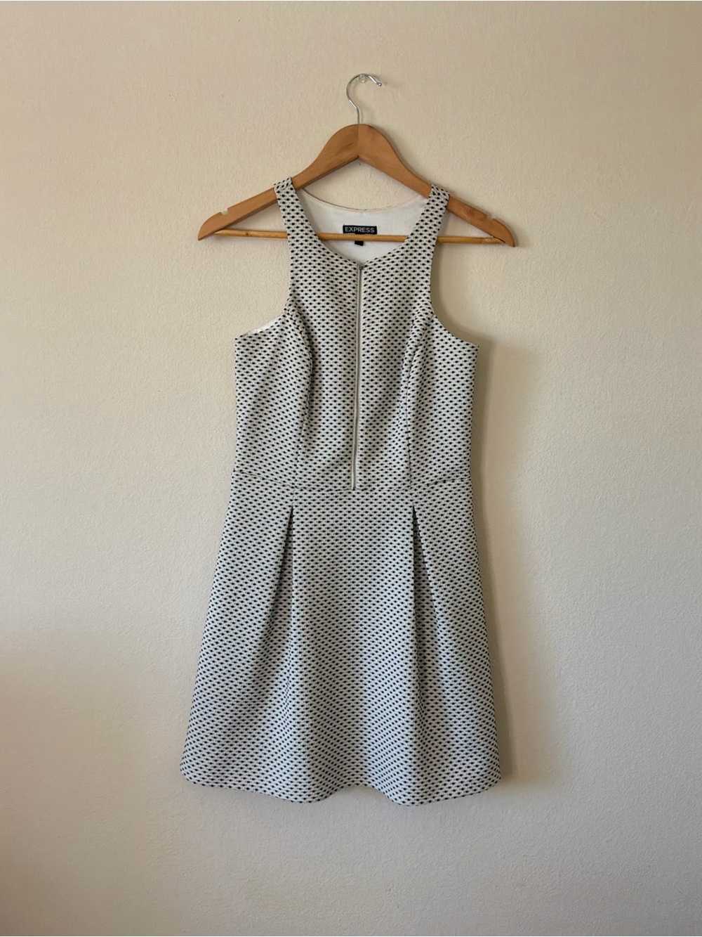 Express Sleeveless Mini Dress with Black Micro-Dots